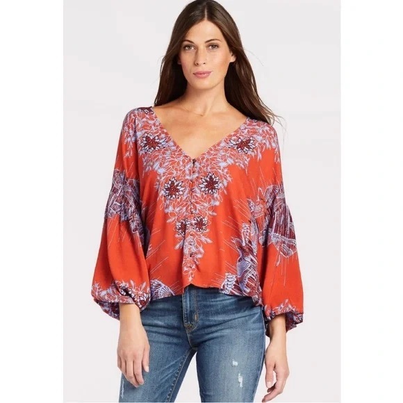 EUC! FREE PEOPLE Birds Of A Feather Floral Blouse Size SP - Picture 3 of 9
